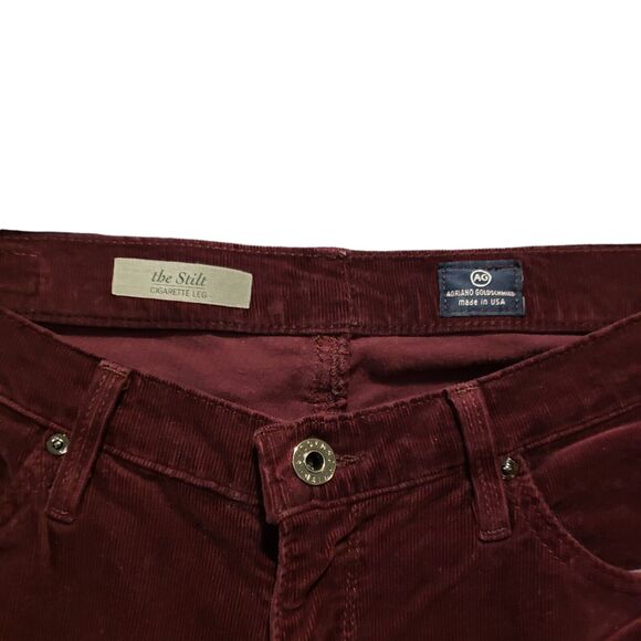 AG Adriano Goldschmied the Stilt Cigarette Leg Skinny Pants 28R Burgundy Stretch - Picture 9 of 11